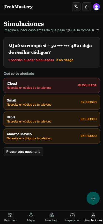 Simulations screen asking what breaks if you lose a device